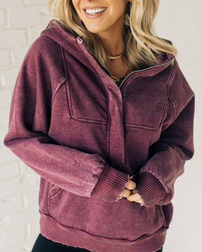 Fashionable fleece hoodie acid-wash design