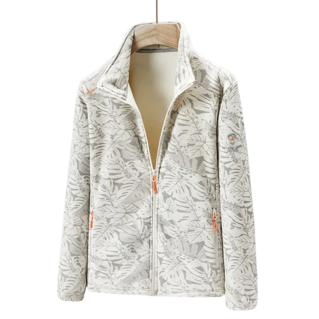 Women's Windproof Fleece Jacket with Floral Pattern