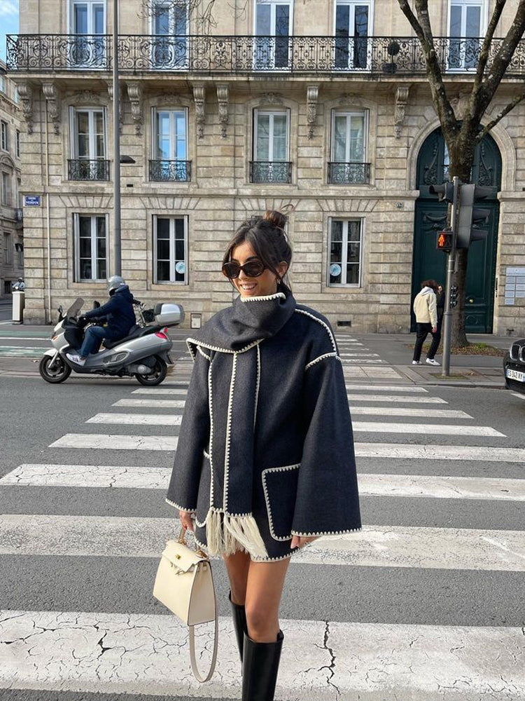 Winter Coat Poncho-Style Oversized Wool Blend