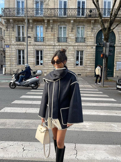 Winter Coat Poncho-Style Oversized Wool Blend