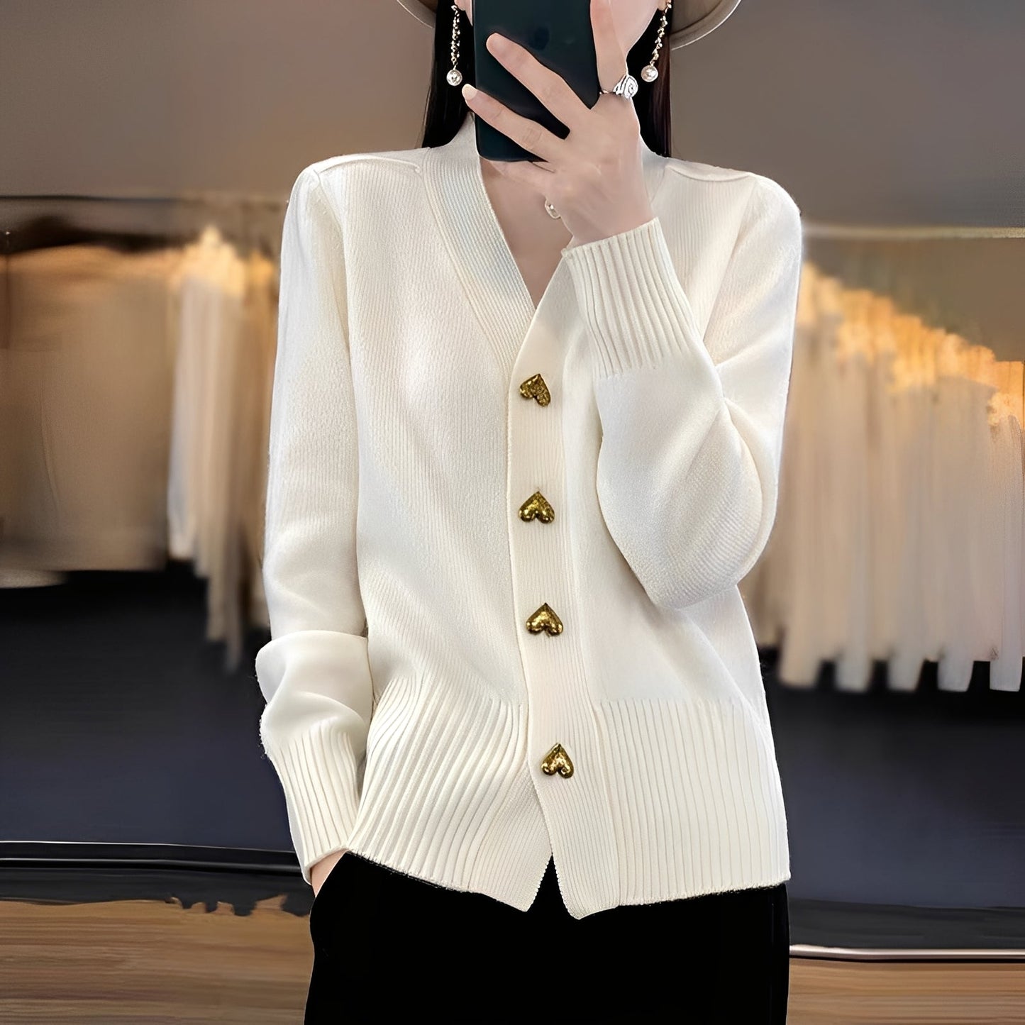 Women's Cardigan Heart Buttons Elegant