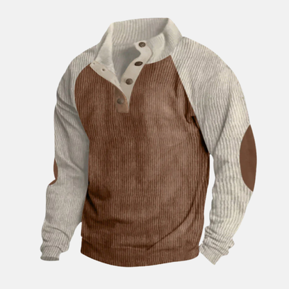 Comfortable sweater with ribbed sleeves and stand-up collar