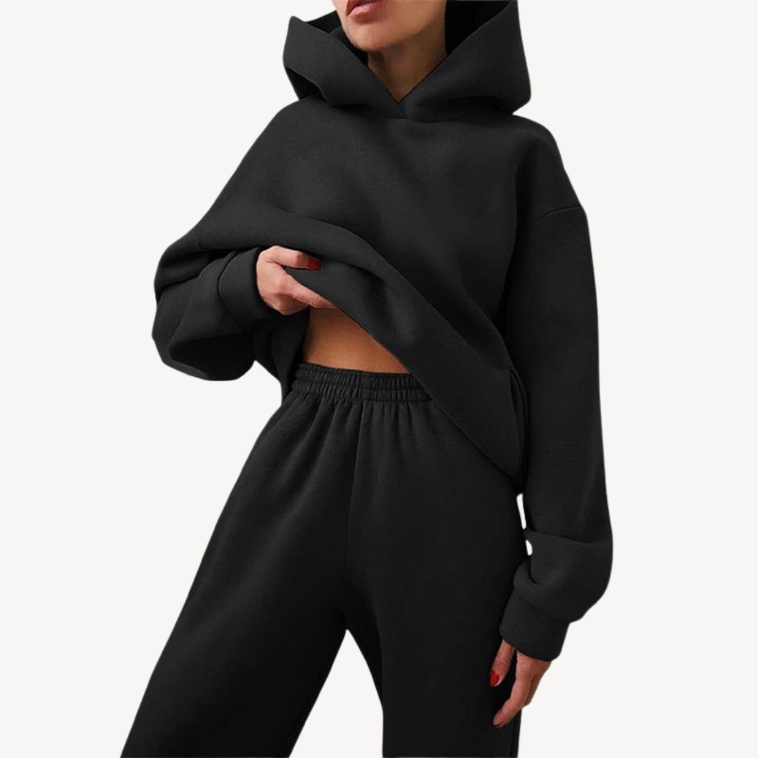 Women's Black Hoodie Tracksuit Sporty