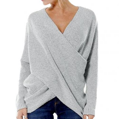 Women's Scarf Wrap Pullover Long-sleeved Ribbed
