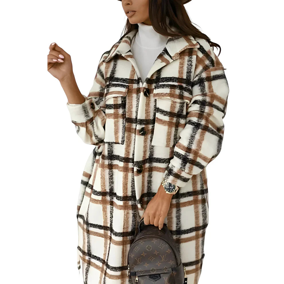 Stylish Women's Plaid Long Jacket