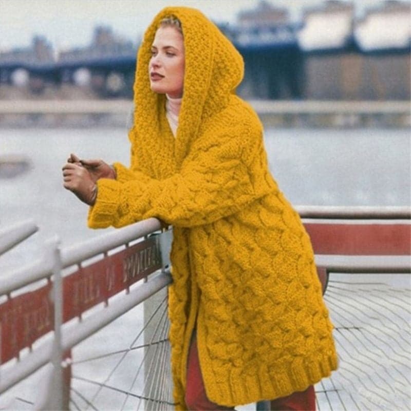 Knitted Cardigan Long Hooded Open