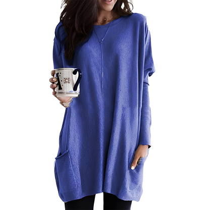 Damen Pullover Lang Bequem Mit Taschen