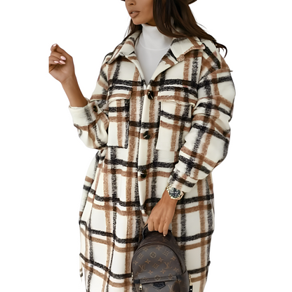 Elegante Damen Karo Jacke Lang