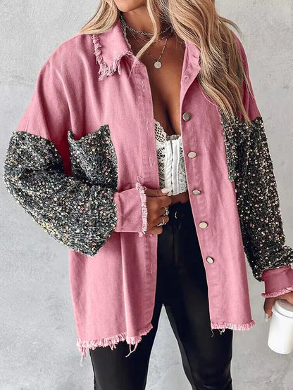 Glamour denim jacket with sequin effect