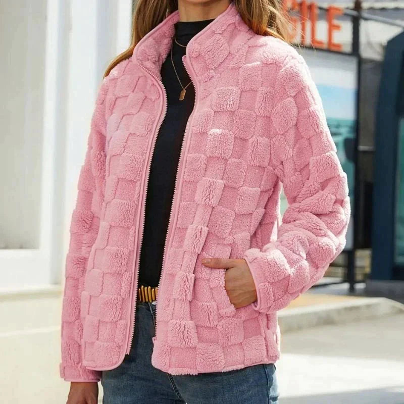 Checked Women's Modern Winter Jacket Black and White