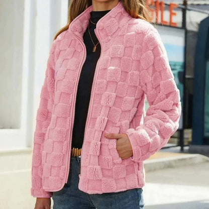 Checked Women's Modern Winter Jacket Black and White