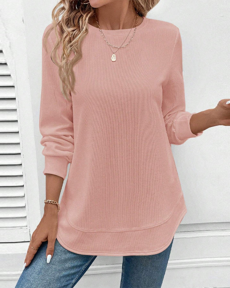 Elegant Women's Blouse Round Neck Long Sleeve Black