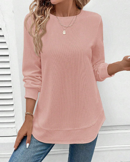 Elegant Women's Blouse Round Neck Long Sleeve Black