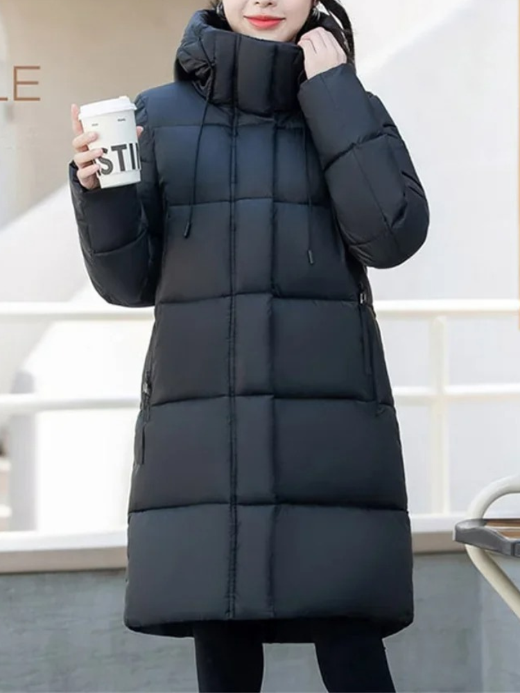 Stylish Puffer Jacket Khaki Color Hood Zipper