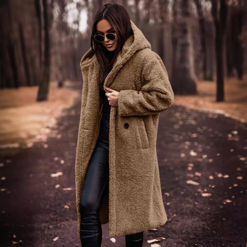 Damen Wintermantel Lang Teddyjacke Kapuze