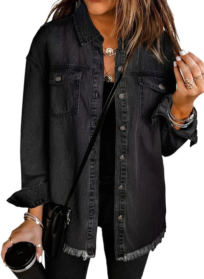 Women's Distressed Denim Jacket Vintage Style