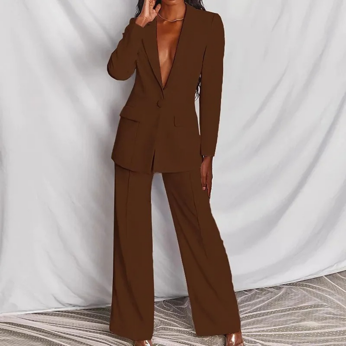 Elegant Women's Blazer Set Long Sleeve