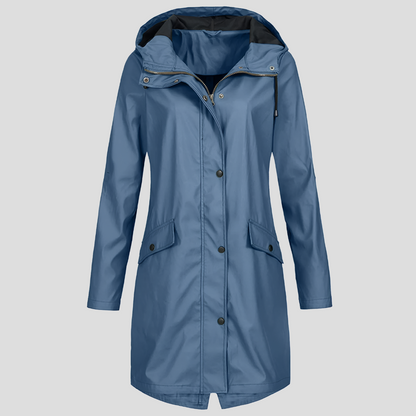 Long Raincoat Women Hood Pockets