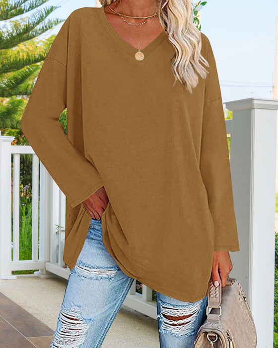 Elegant Women's Blouse Long-sleeved V-neck