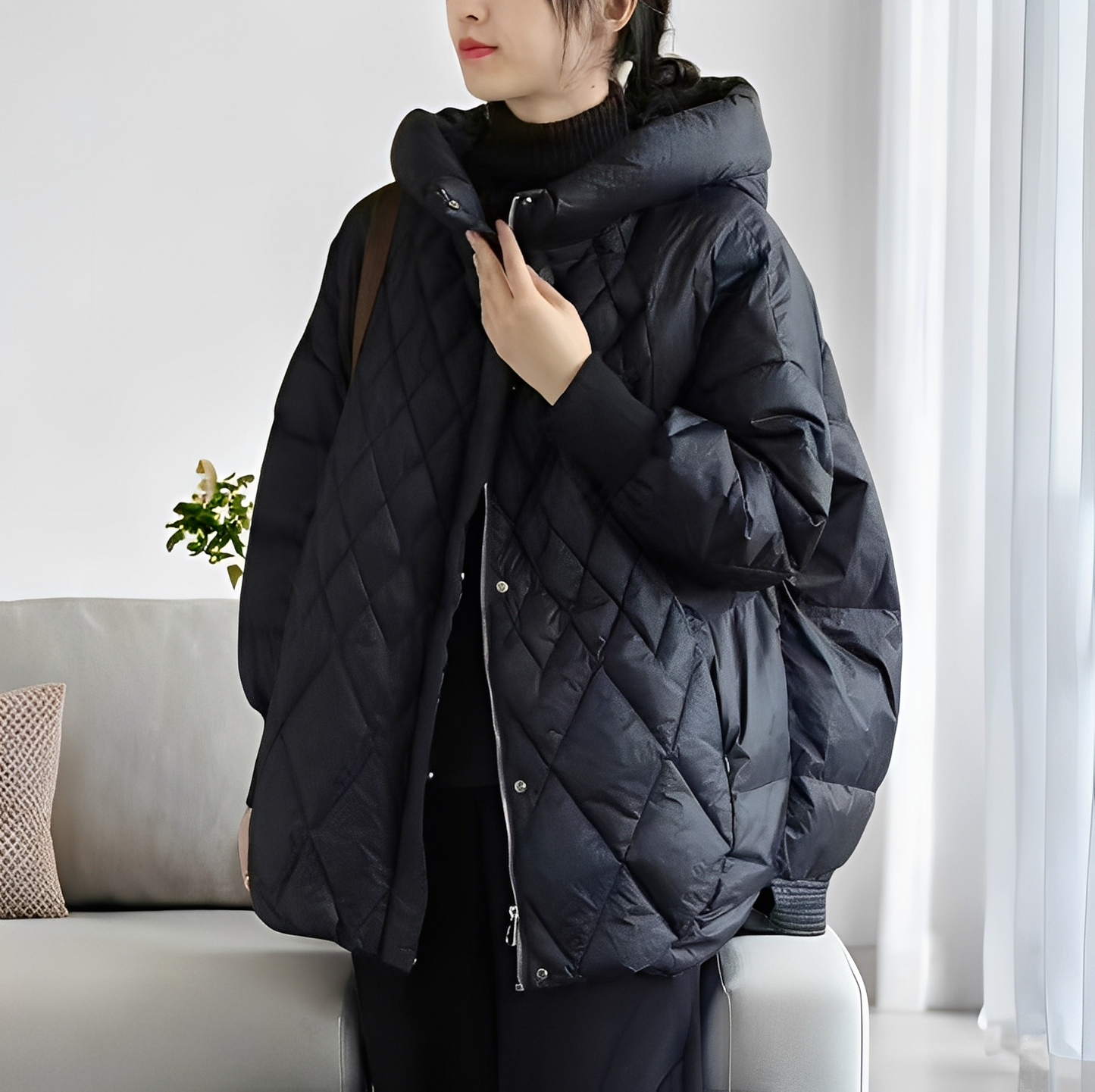 Women's warm winter coat with down filling and zipper