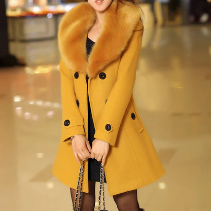 Stylish Coat with Faux Leather Collar - Elegant and Versatile