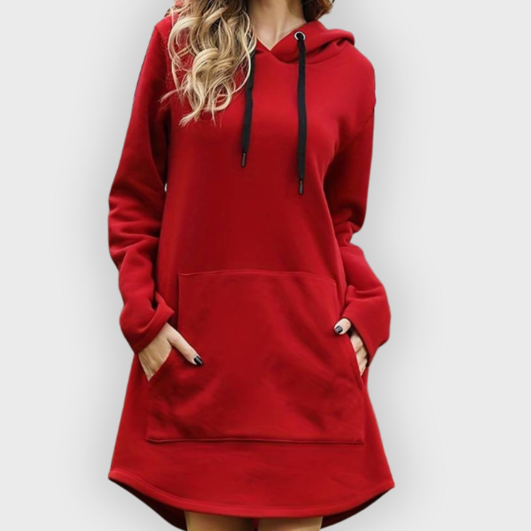 Hooded Dress with Kangaroo Pocket Black