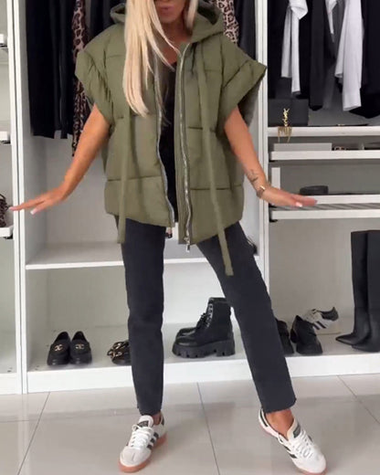 Practical Jacket Solid Short Sleeve Zipper