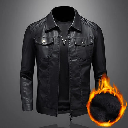 Elegant Leather Jacket Slim Fit Men's