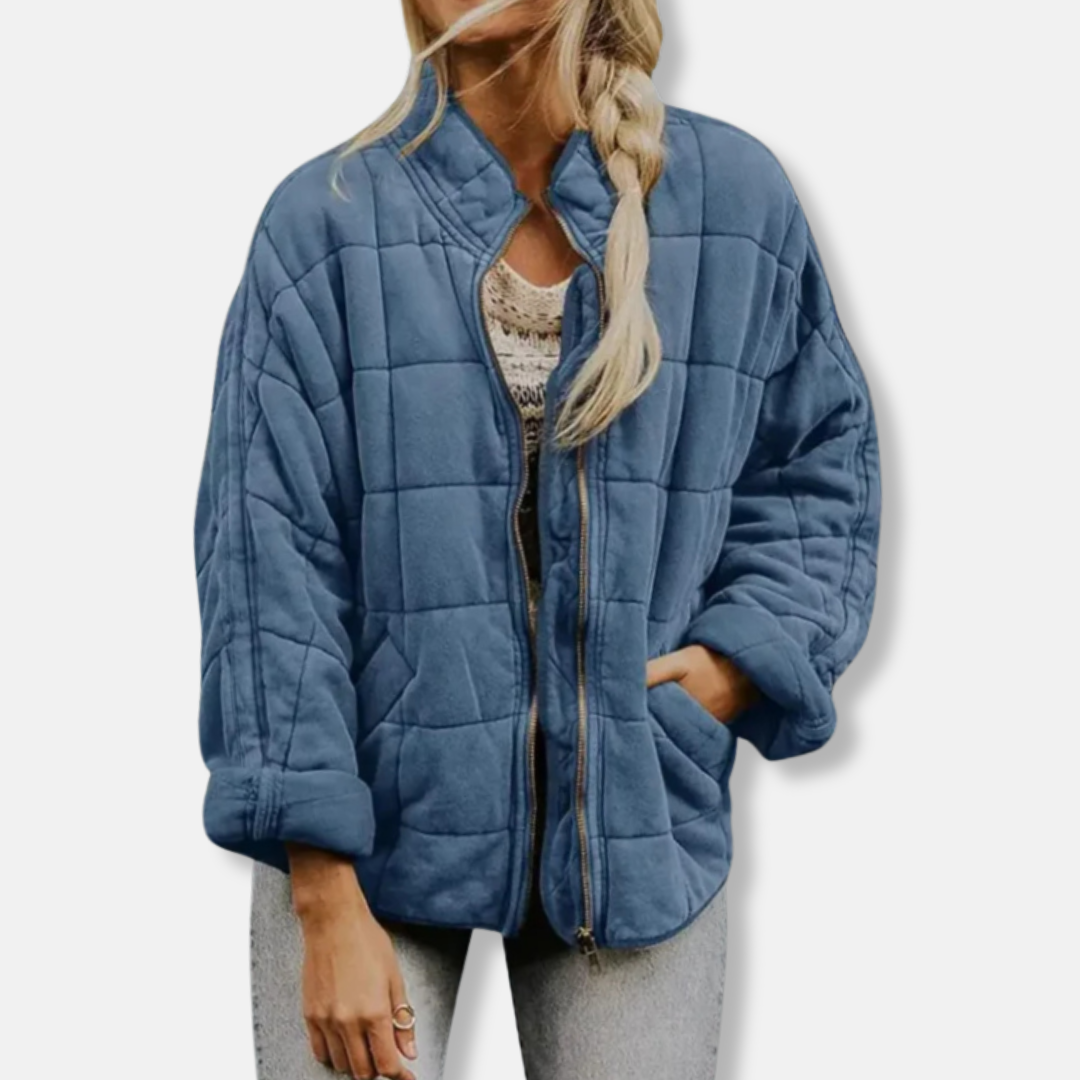 Large Oversized Quilted Jacket with Stand-Up Collar