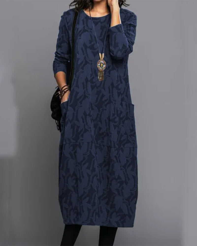 Elegant Long-Sleeved Dress with Pockets