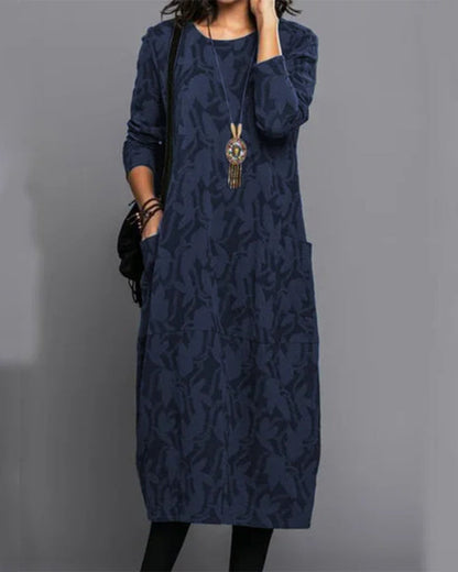 Elegant Long-Sleeved Dress with Pockets