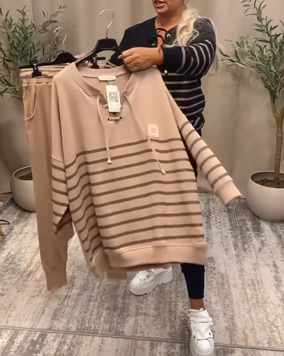 Comfortable Sporty Striped Ankle-Length Trousers