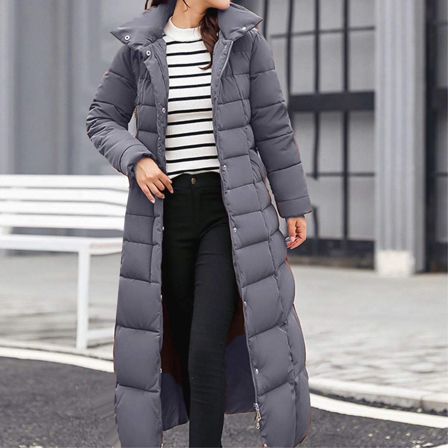 Stylish Women's Puffer Jacket Elegant Button