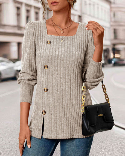 Elegant Women's Top with Buttons and Square Collar