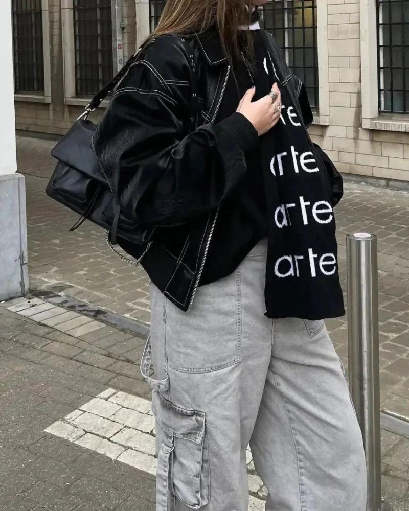 Women's Elegant Black Leather Bomber Jacket