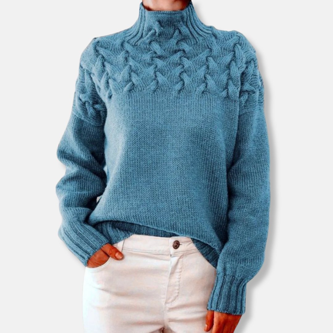Wool Sweater High-Neck Protection Comfortable Cable Pattern