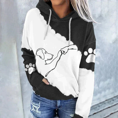 Stylish Hoodie Dog Motif Loose Fit