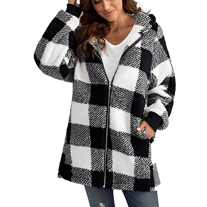 Fashionable Women's Hoodie Plaid Pattern