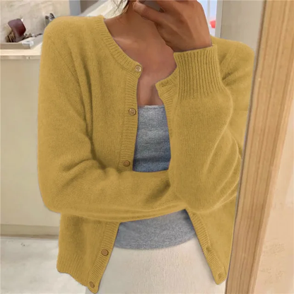 Women's Round Neck Cardigan Elegant Long Sleeve