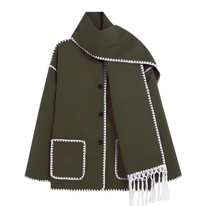 Elegant Women's Wool Jacket Scarf Collar