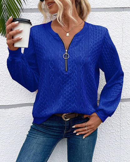 Comfortable Sweatshirt Long Sleeve Zipper Solid Color