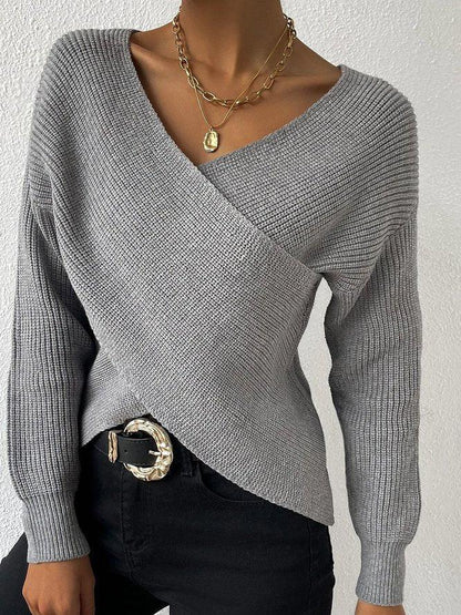 Elegante Strickbluse V-Ausschnitt Damen