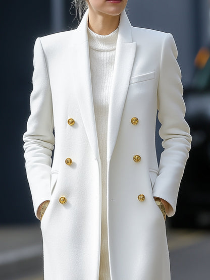 Eleganter Damenblazer Lang Winter Mantel Weiß - IdealeKleiden