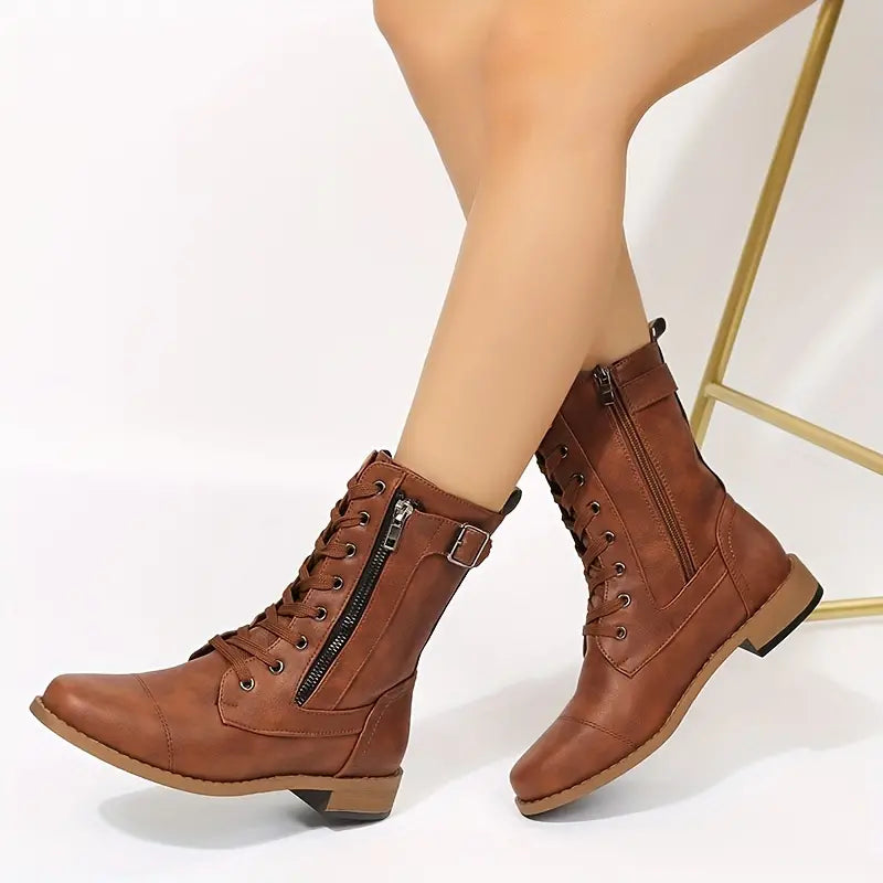 Lace-Up Ankle Boots with Zipper