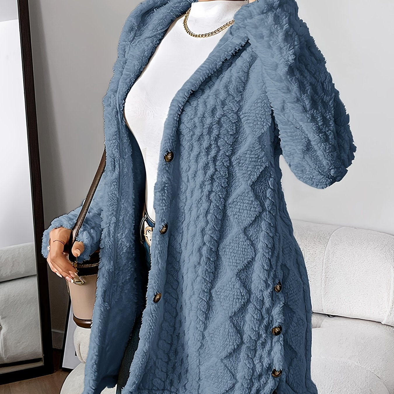 Elegant Women's Long Jacket with Hood Nautical Style