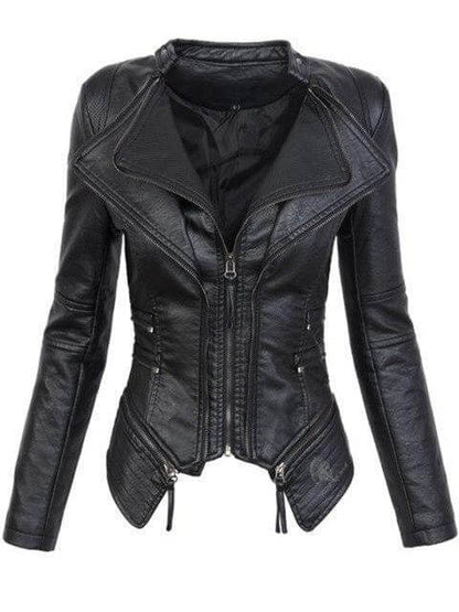 Women's Black Leather Jacket Asymmetric Biker Style