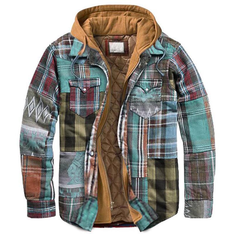 Herren Winterjacke Kariert Kapuze Warm - IdealeKleiden