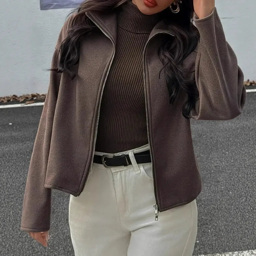 Fashionable short jacket stand-up collar zipper