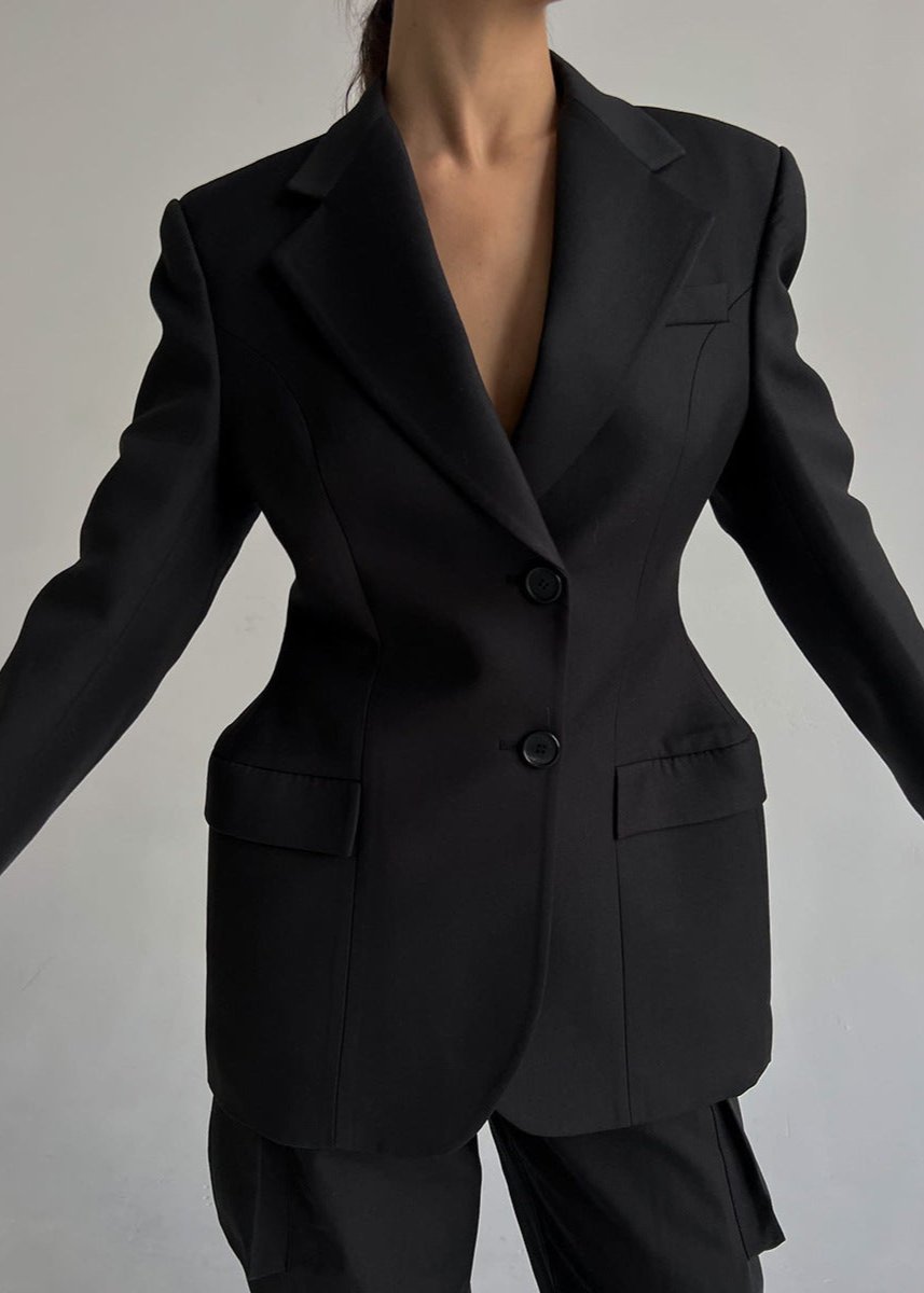 Black Suit Jacket V-Neck Elegant