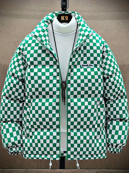 Herren Puffermantel Karierter Winterschal - IdealeKleiden
